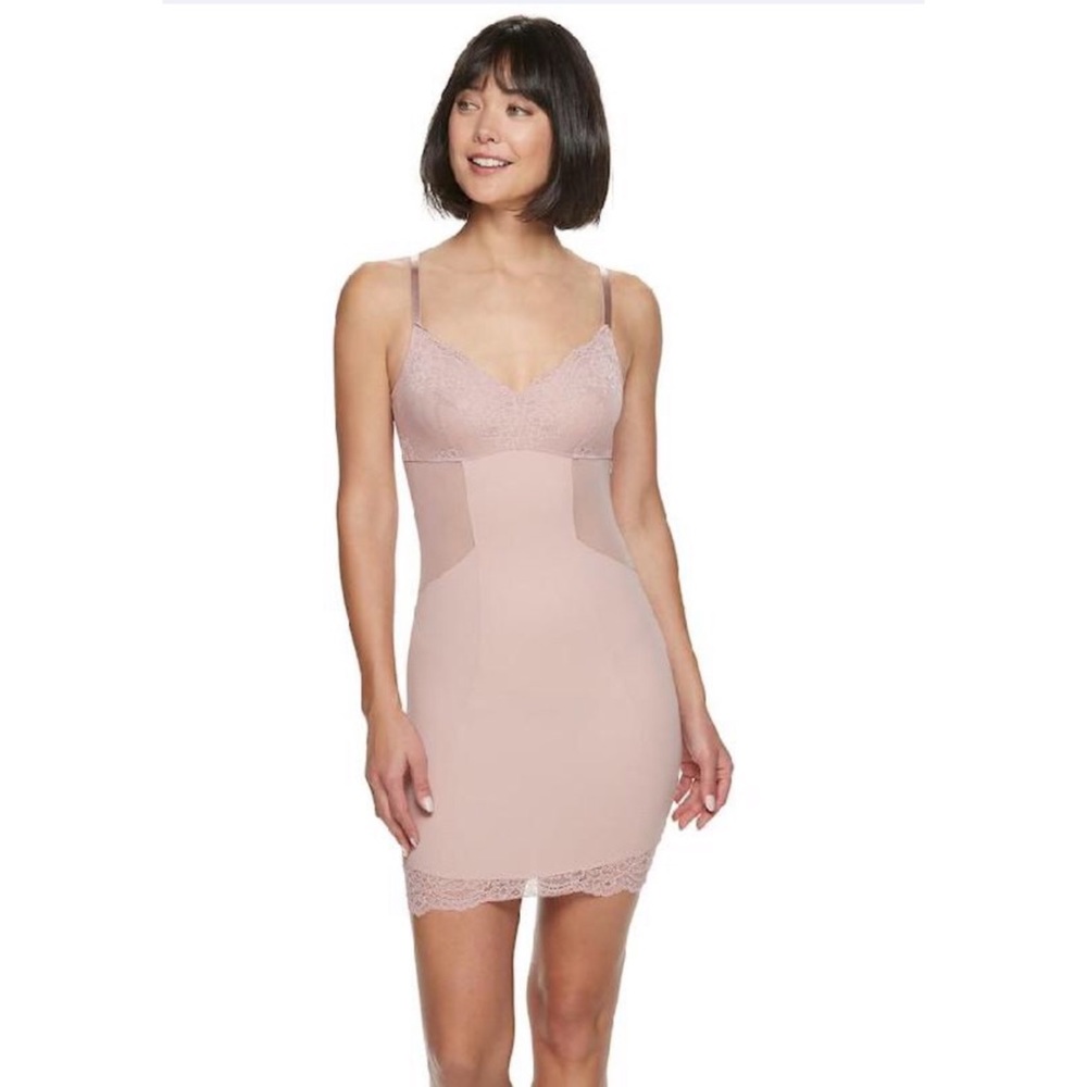 Spanx red hot lace slip dress blush pink